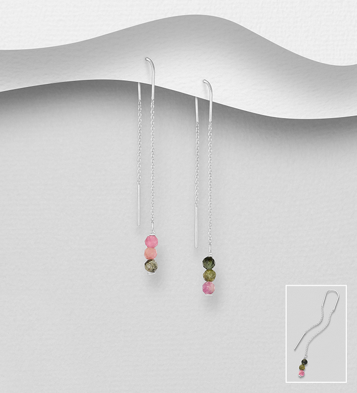 Wholesale 925 Sterling Silver Threader Earrings, Beaded with Various Gemstone Beads - SKU #883-9531