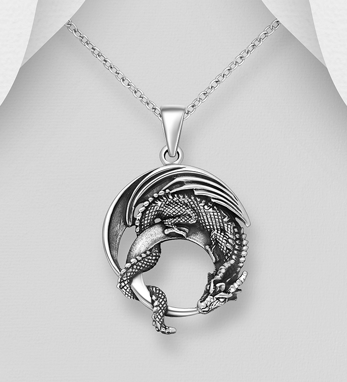 Wholesale 925 Sterling Silver Oxidized Dragon Pendant - SKU #1563-1504