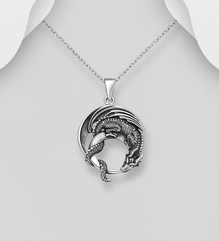 Wholesale 925 Sterling Silver Oxidized Dragon Pendant - SKU #1563-1504