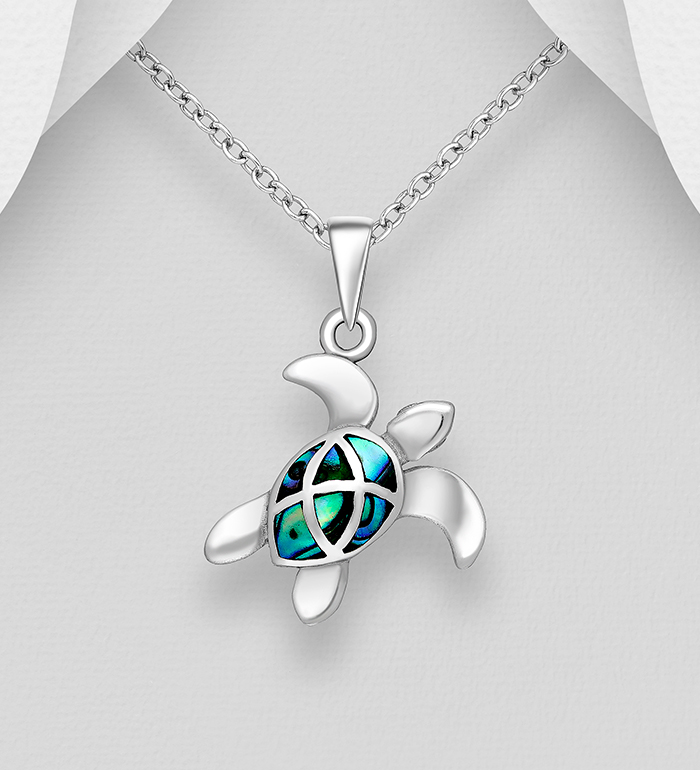 Wholesale 925 Sterling Silver Turtle Pendant, Decorated with Shell - SKU #789-4707