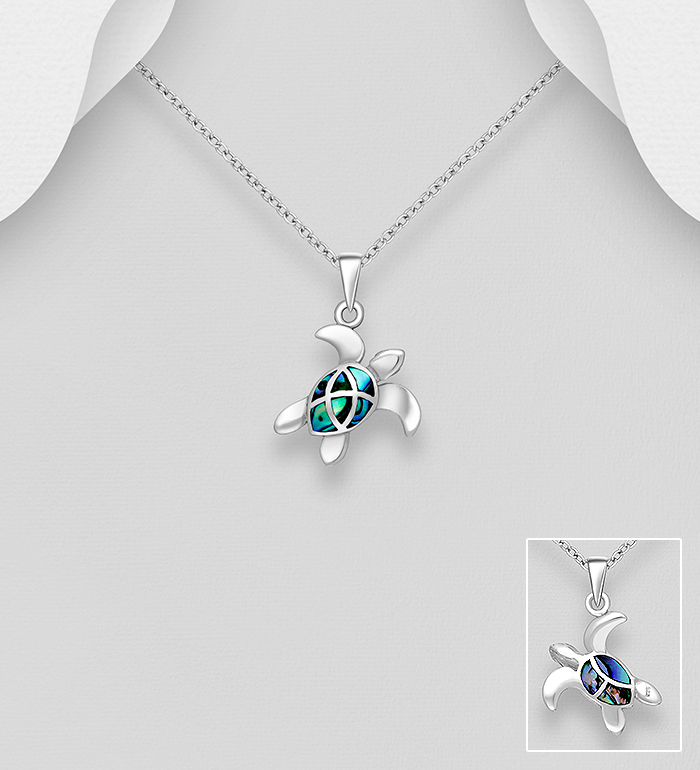 Wholesale 925 Sterling Silver Turtle Pendant, Decorated with Shell - SKU #789-4707