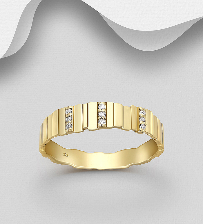 Wholesale 925 Sterling Silver Ring, Decorated with CZ Simulated Diamonds, Plated with 0.5 Micron 9K Yellow Gold - SKU #1063-4677A