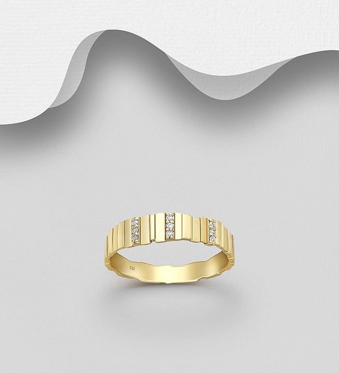 Wholesale 925 Sterling Silver Ring, Decorated with CZ Simulated Diamonds, Plated with 0.5 Micron 9K Yellow Gold - SKU #1063-4677A