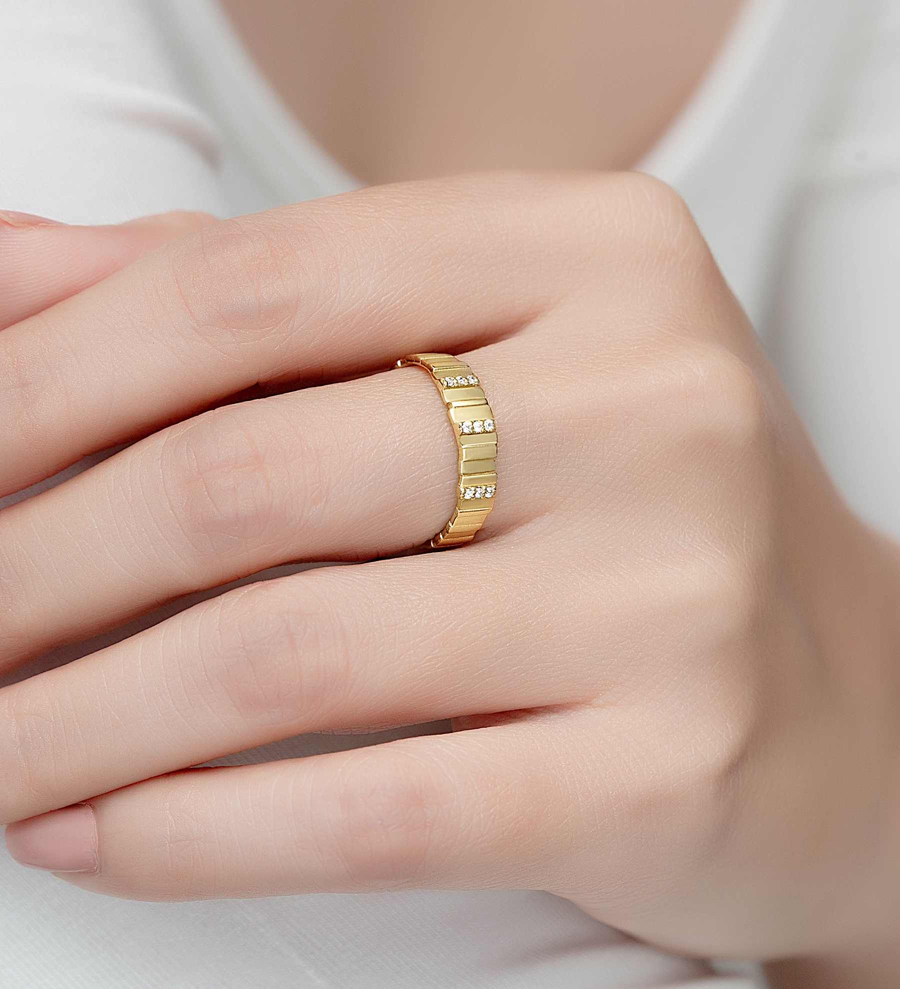 Wholesale 925 Sterling Silver Ring, Decorated with CZ Simulated Diamonds, Plated with 0.5 Micron 9K Yellow Gold - SKU #1063-4677A