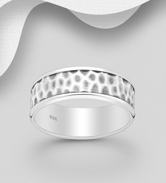 Wholesale 925 Sterling Silver Oxidized Hammered Ring, 7 mm Wide - SKU #1063-4748B