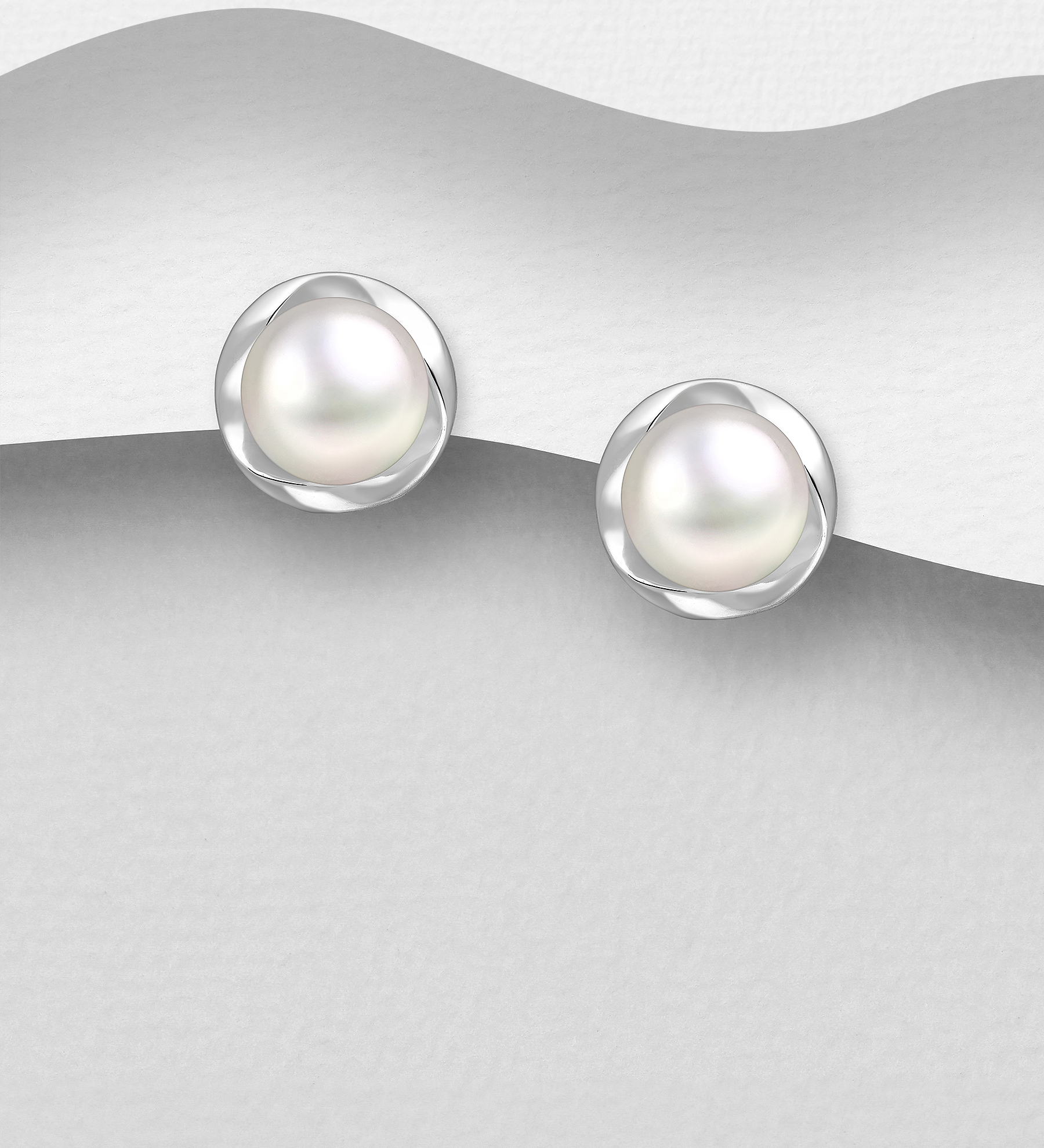 Wholesale 925 Sterling Silver Push-Back Earrings, Decorated with Freshwater Pearls - SKU #382-6583