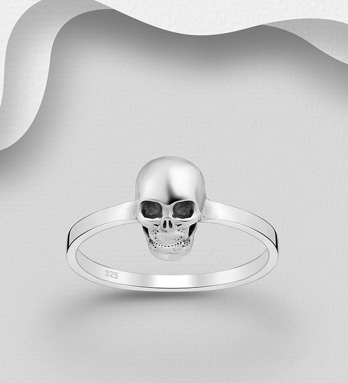 Wholesale 925 Sterling Silver Oxidized Skull Ring - SKU #768-629