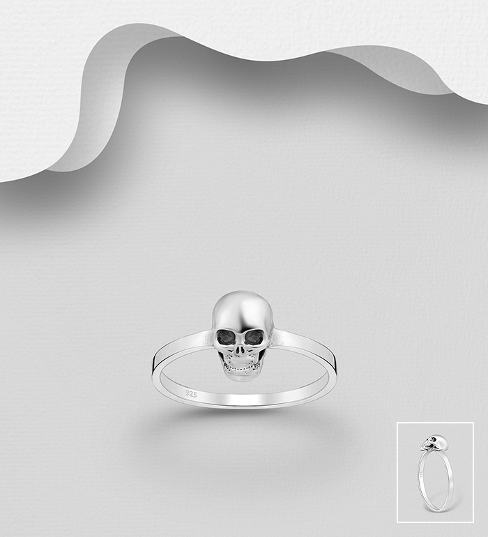 Wholesale 925 Sterling Silver Oxidized Skull Ring - SKU #768-629