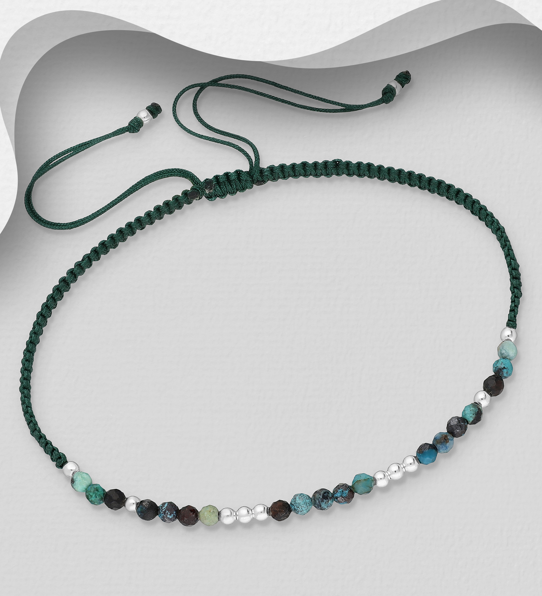Wholesale 925 Sterling Silver Adjustable Thread Bracelet, Beaded with Various Gemstone Beads - SKU #883-9584