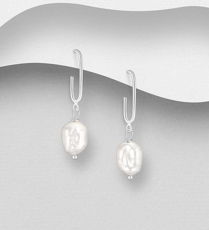 Wholesale 925 Sterling Silver Push-Back Earrings, Beaded with Freshwater Pearls - SKU #382-6587