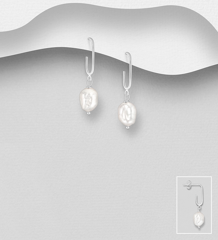 Wholesale 925 Sterling Silver Push-Back Earrings, Beaded with Freshwater Pearls - SKU #382-6587