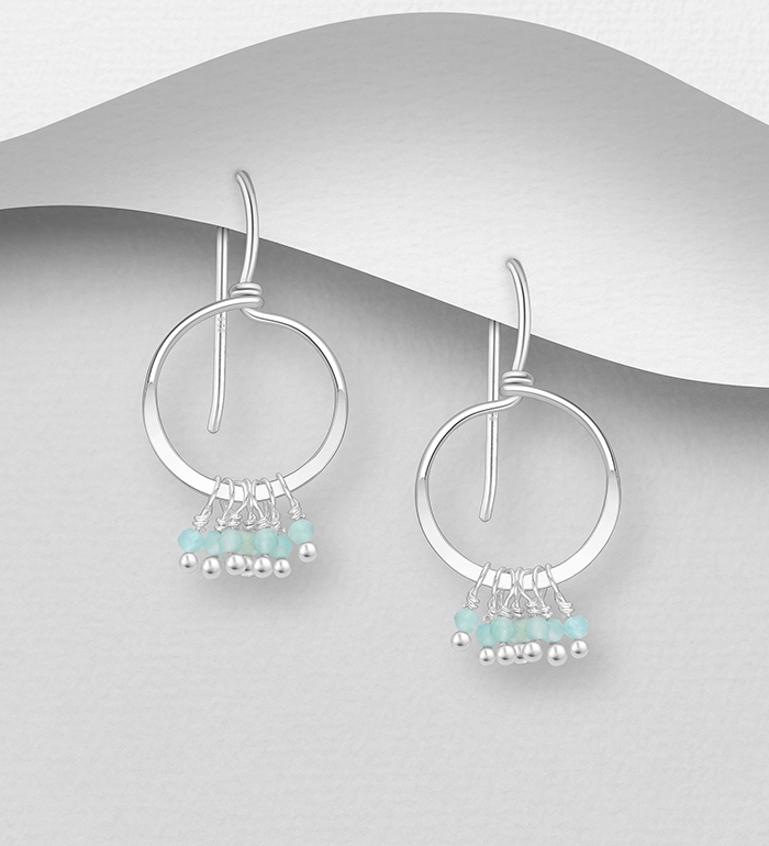 Wholesale 925 Sterling Silver Hook Earrings, Beaded with Various Gemstone Beads - SKU #883-9589