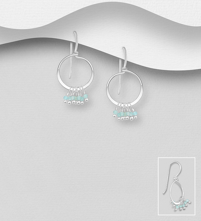 Wholesale 925 Sterling Silver Hook Earrings, Beaded with Various Gemstone Beads - SKU #883-9589