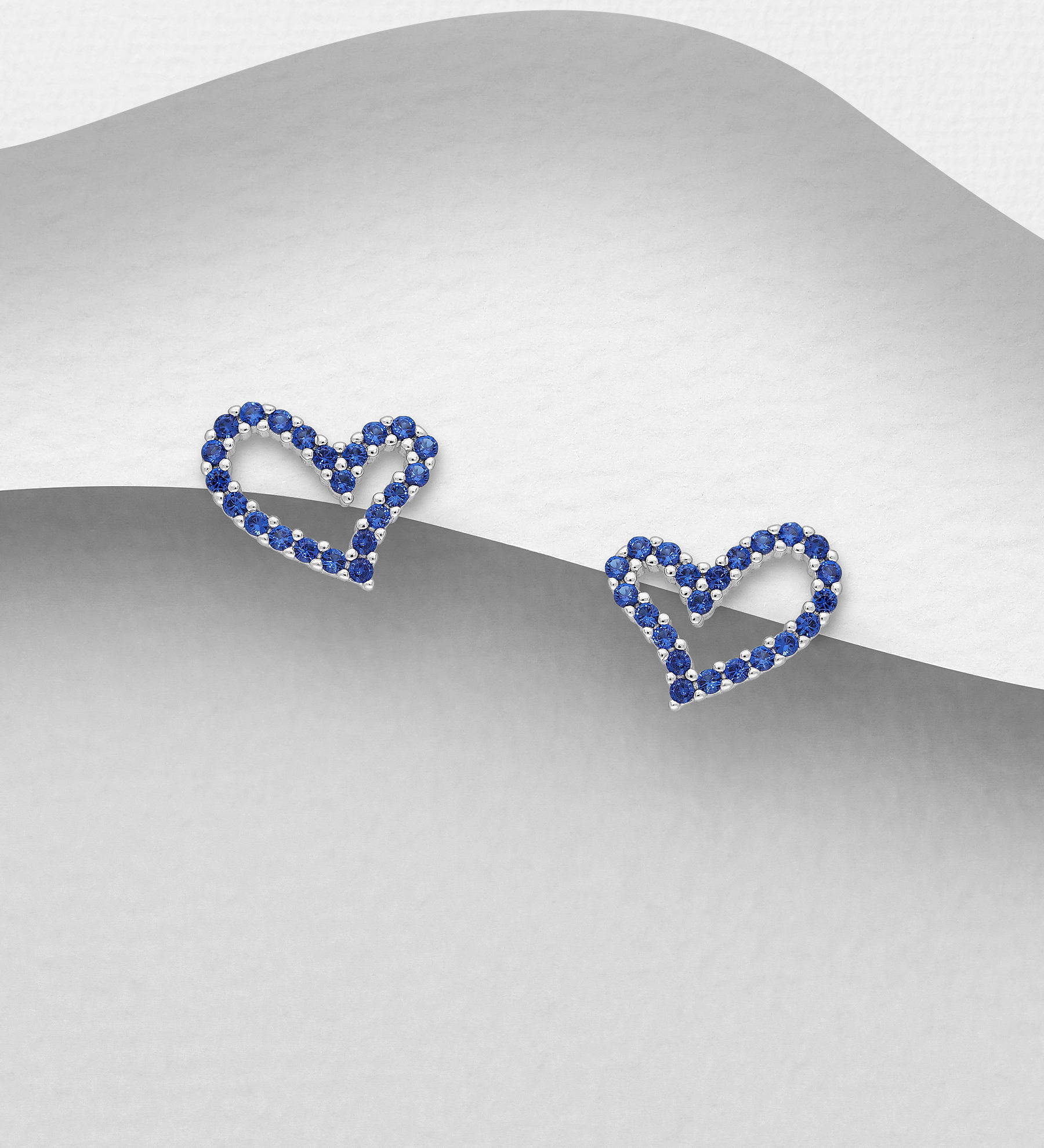 Wholesale 925 Sterling Silver Heart Push-Back Earrings, Decorated with CZ Simulated Diamonds - SKU #701-30148