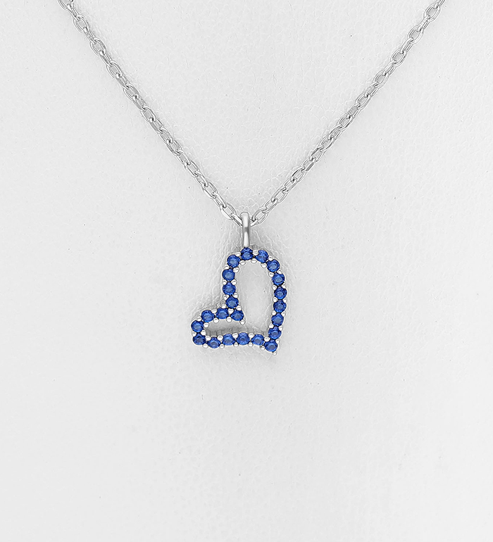 Wholesale 925 Sterling Silver Heart Necklace, Decorated with CZ Simulated Diamonds - SKU #701-30149