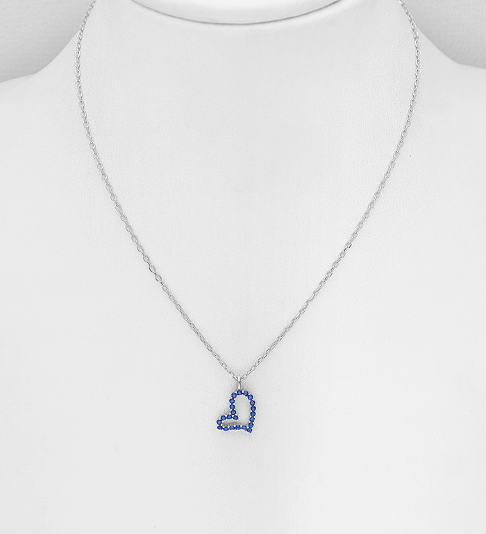 Wholesale 925 Sterling Silver Heart Necklace, Decorated with CZ Simulated Diamonds - SKU #701-30149