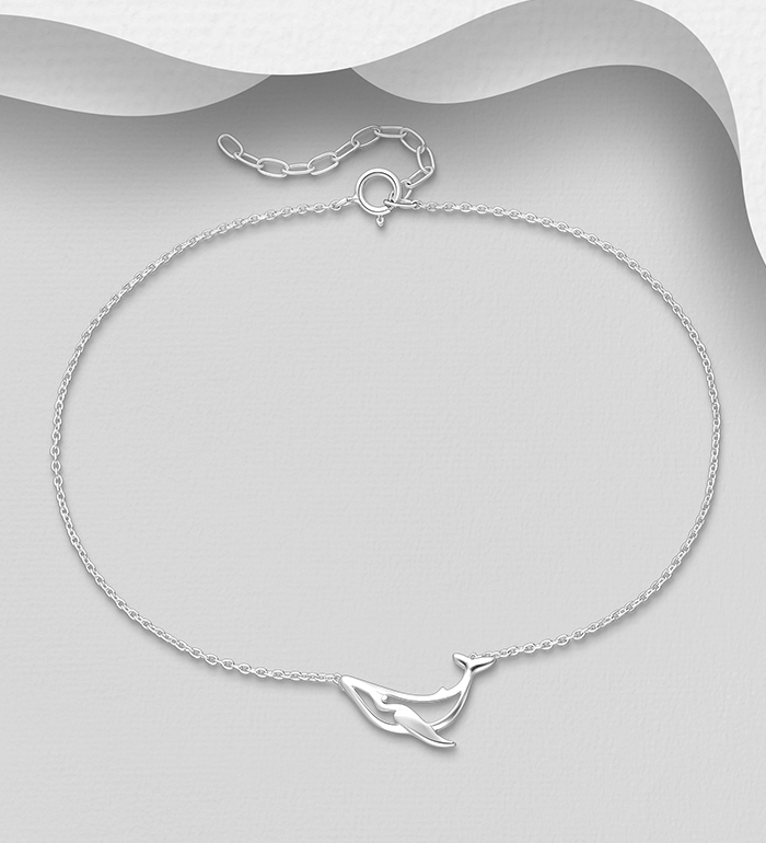 Wholesale 925 Sterling Silver Orca Whale Anklet - SKU #1063-4810