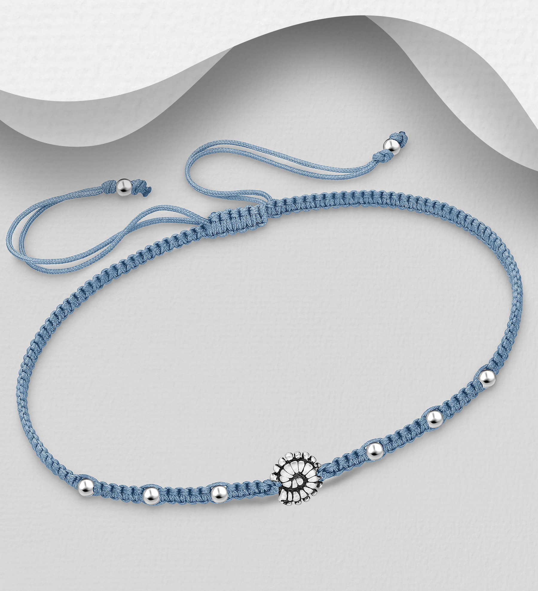 Wholesale 925 Sterling Silver Oxidized Shell Adjustable Thread Bracelet - SKU #706-38772