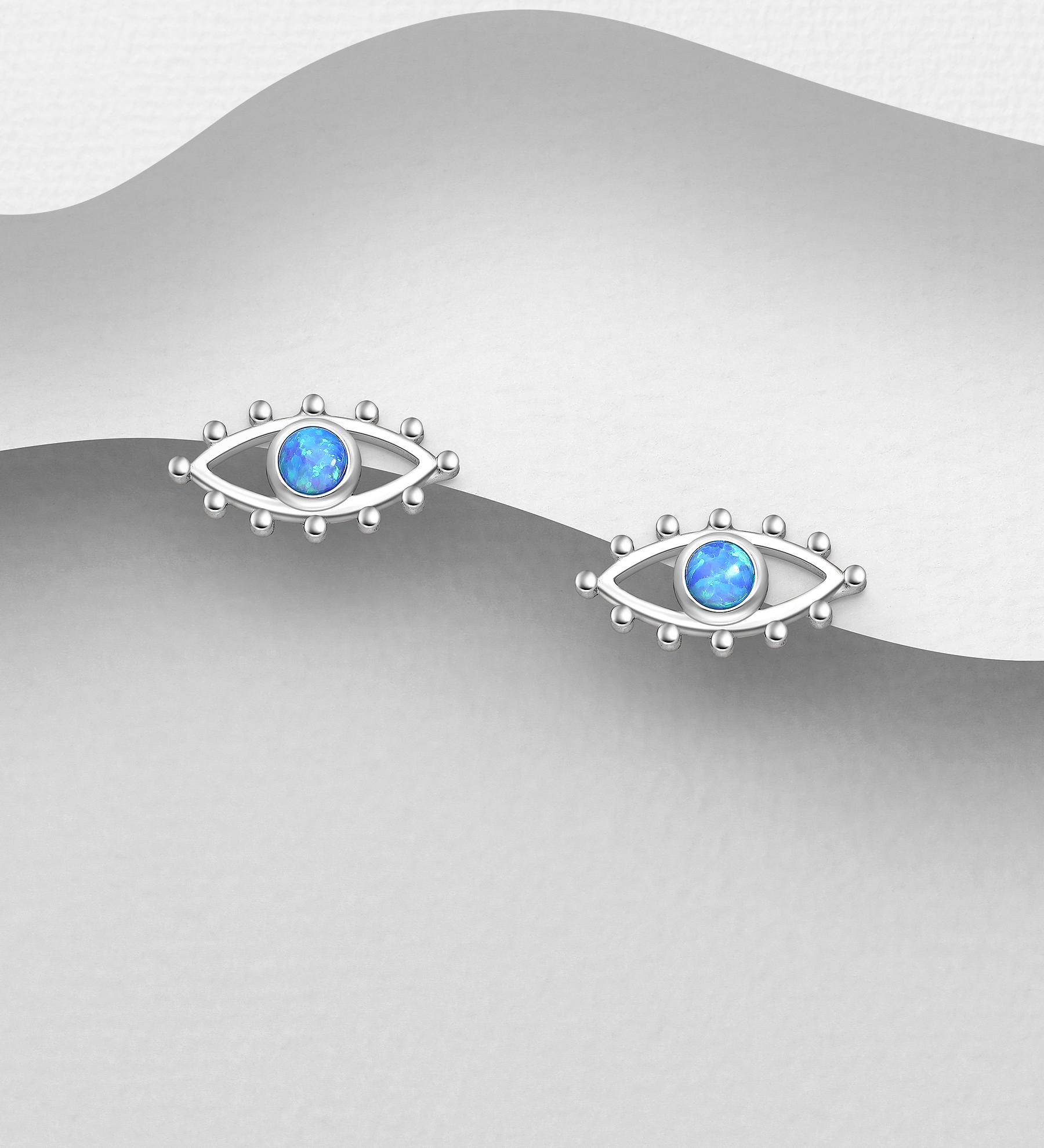 Wholesale 925 Sterling Silver Eye Push-Back Earrings, Decorated with Lab-Created Opal - SKU #1479-1589