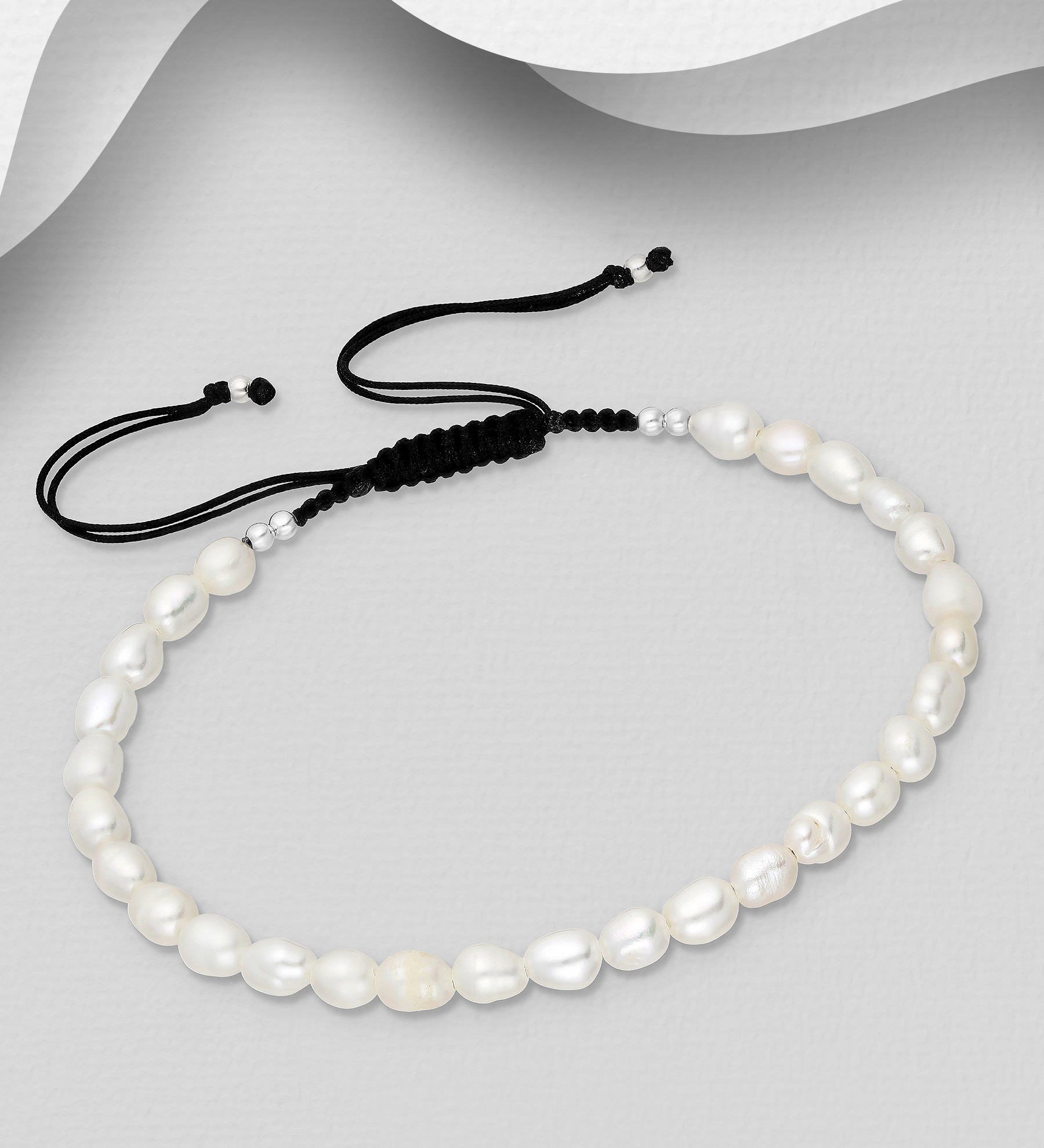 Wholesale 925 Sterling Silver Adjustable Thread Bracelet, Beaded with Freshwater Pearls - SKU #382-6601