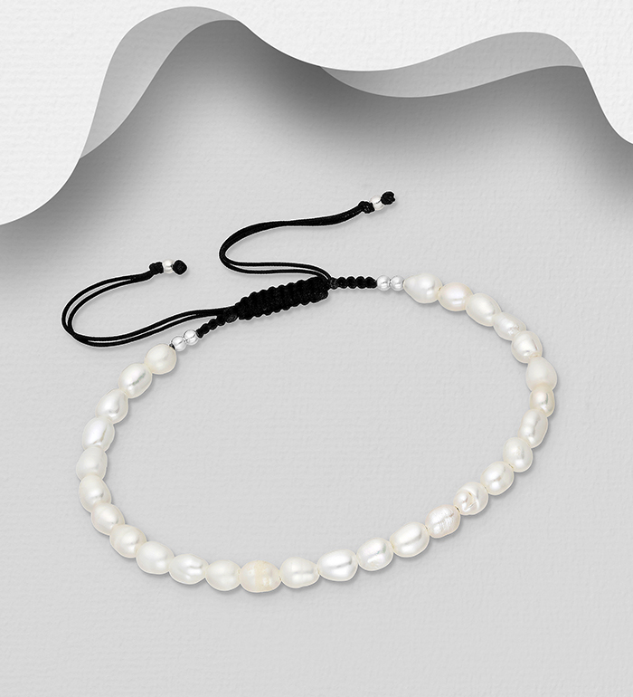Wholesale 925 Sterling Silver Adjustable Thread Bracelet, Beaded with Freshwater Pearls - SKU #382-6601