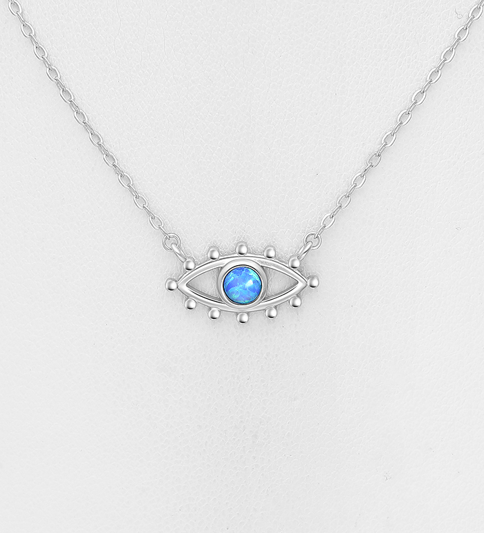 Wholesale 925 Sterling Silver Eye Necklace, Decorated with Lab-Created Opal - SKU #1479-1590