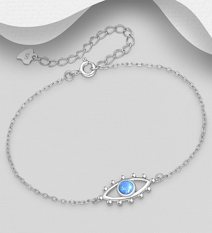 Wholesale 925 Sterling Silver Eye Bracelet, Decorated with Lab-Created Opal - SKU #1479-1591