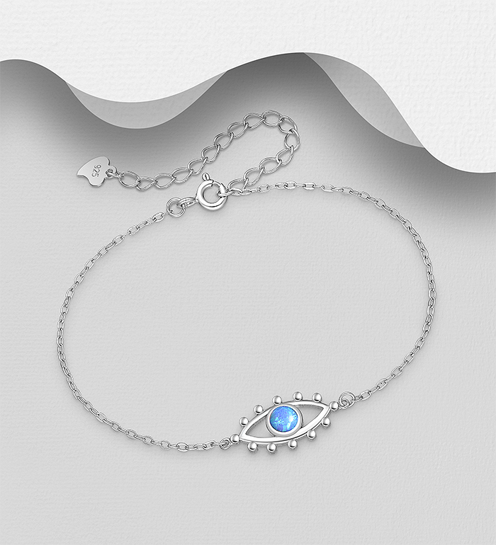 Wholesale 925 Sterling Silver Eye Bracelet, Decorated with Lab-Created Opal - SKU #1479-1591