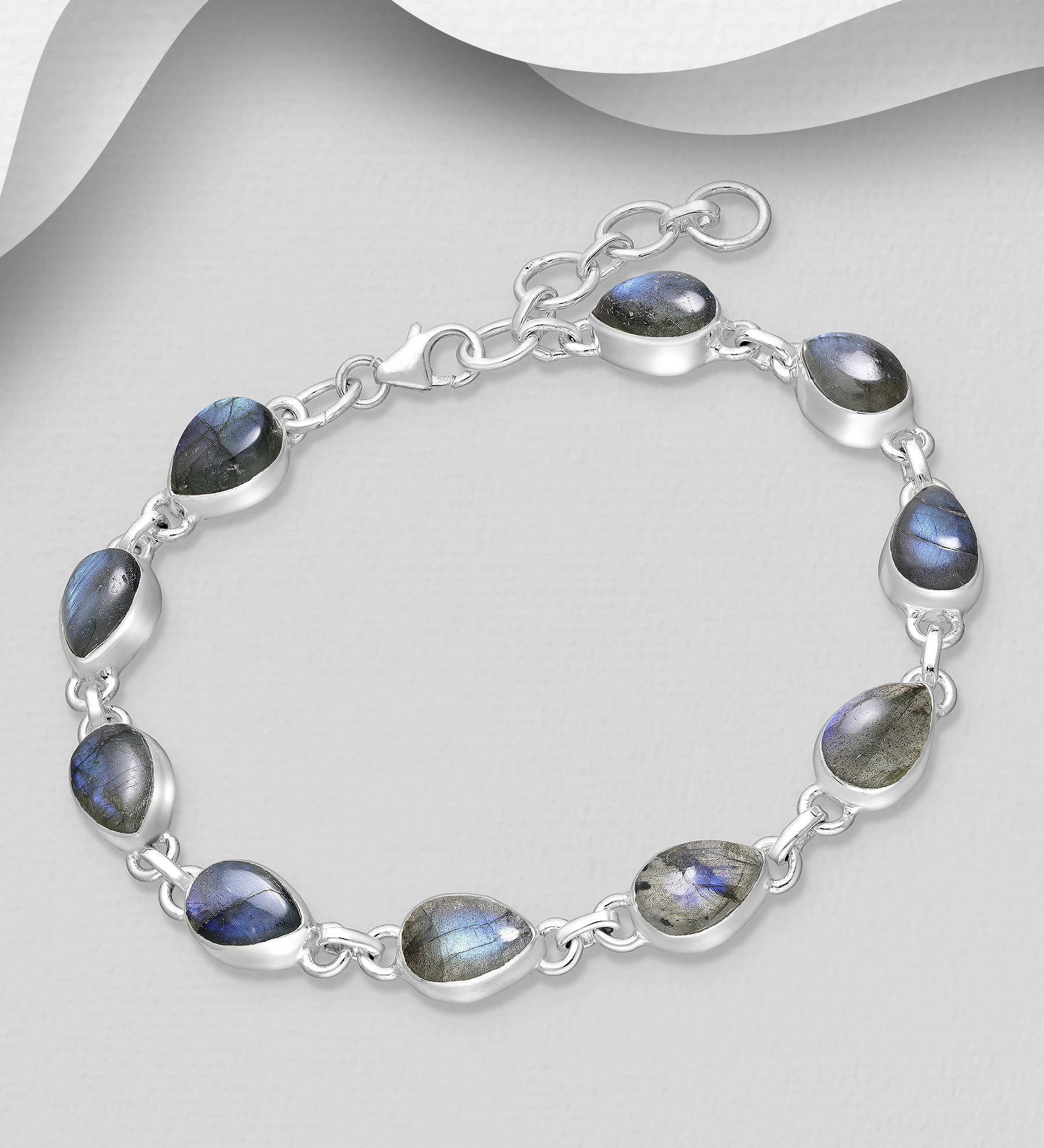 Wholesale 925 Sterling Silver Bracelet, Decorated with Various Gemstones - SKU #883-9632