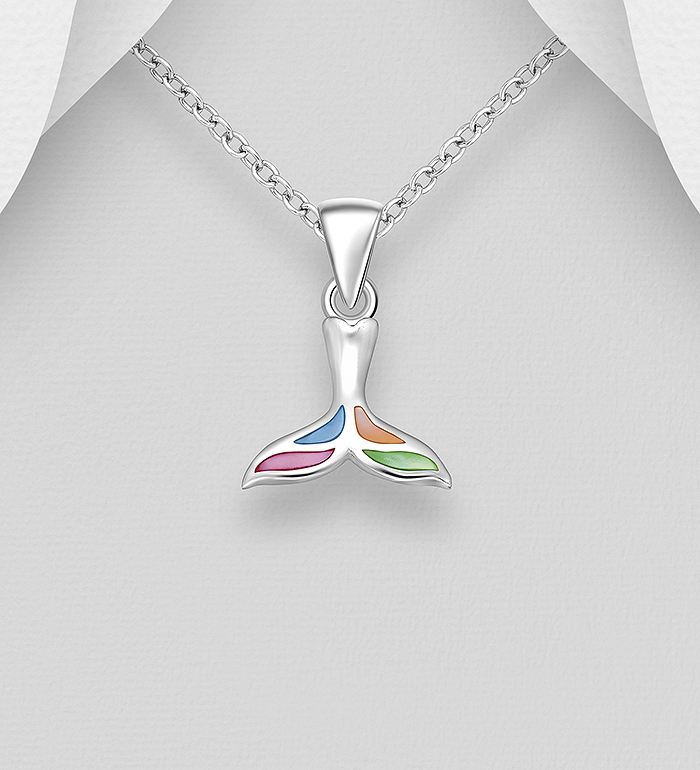 Wholesale 925 Sterling Silver Whale Tail Pendant, Decorated with Shell - SKU #789-4718