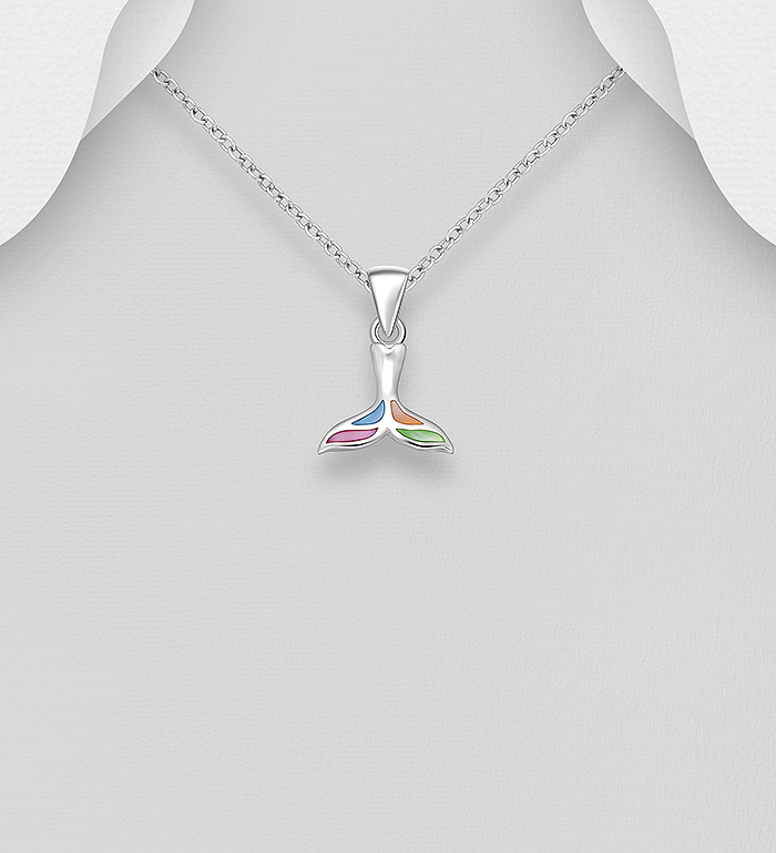 Wholesale 925 Sterling Silver Whale Tail Pendant, Decorated with Shell - SKU #789-4718