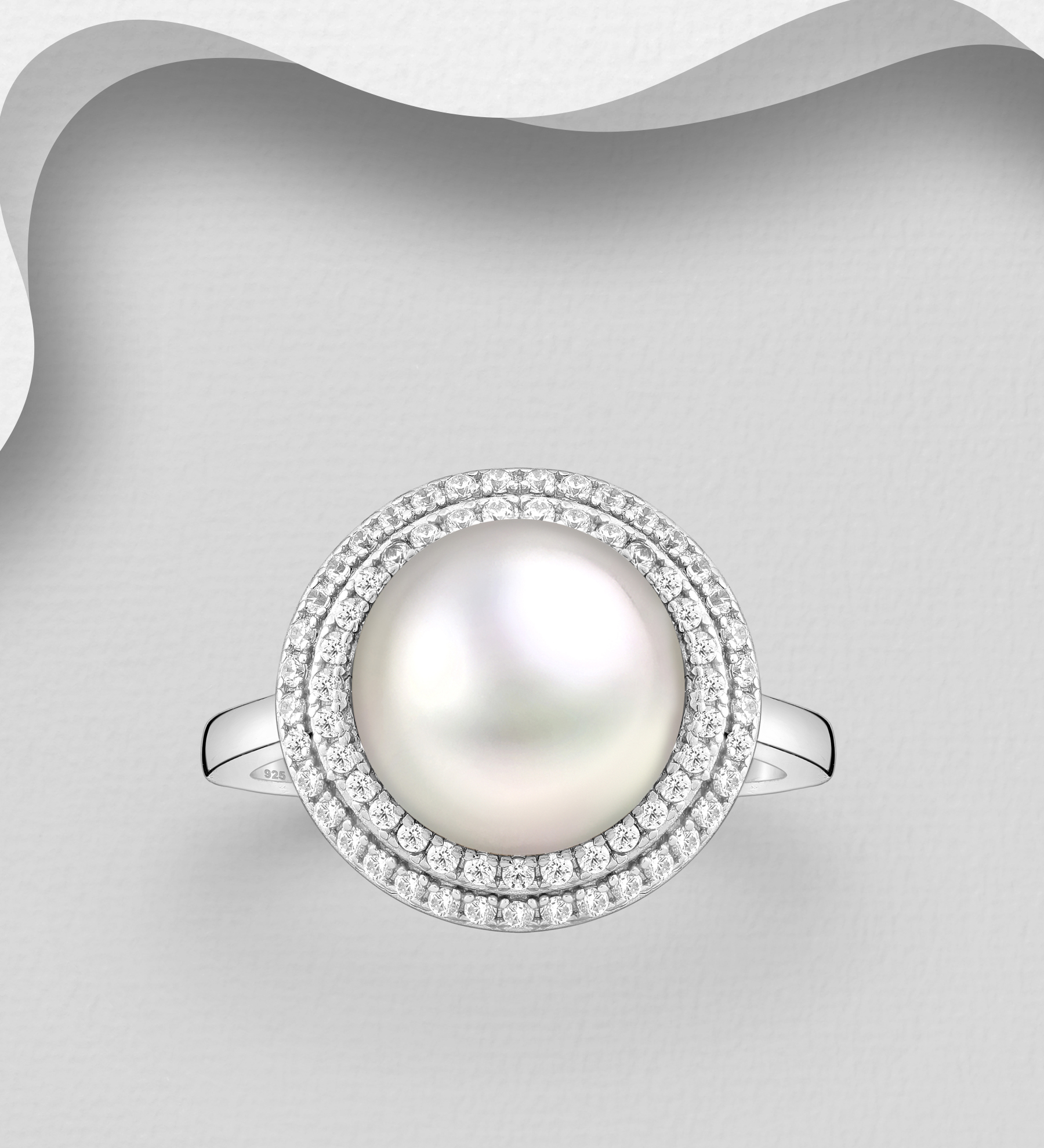 Wholesale 925 Sterling Silver Ring, Decorated with Freshwater Pearl and CZ Simulated Diamonds - SKU #382-6606