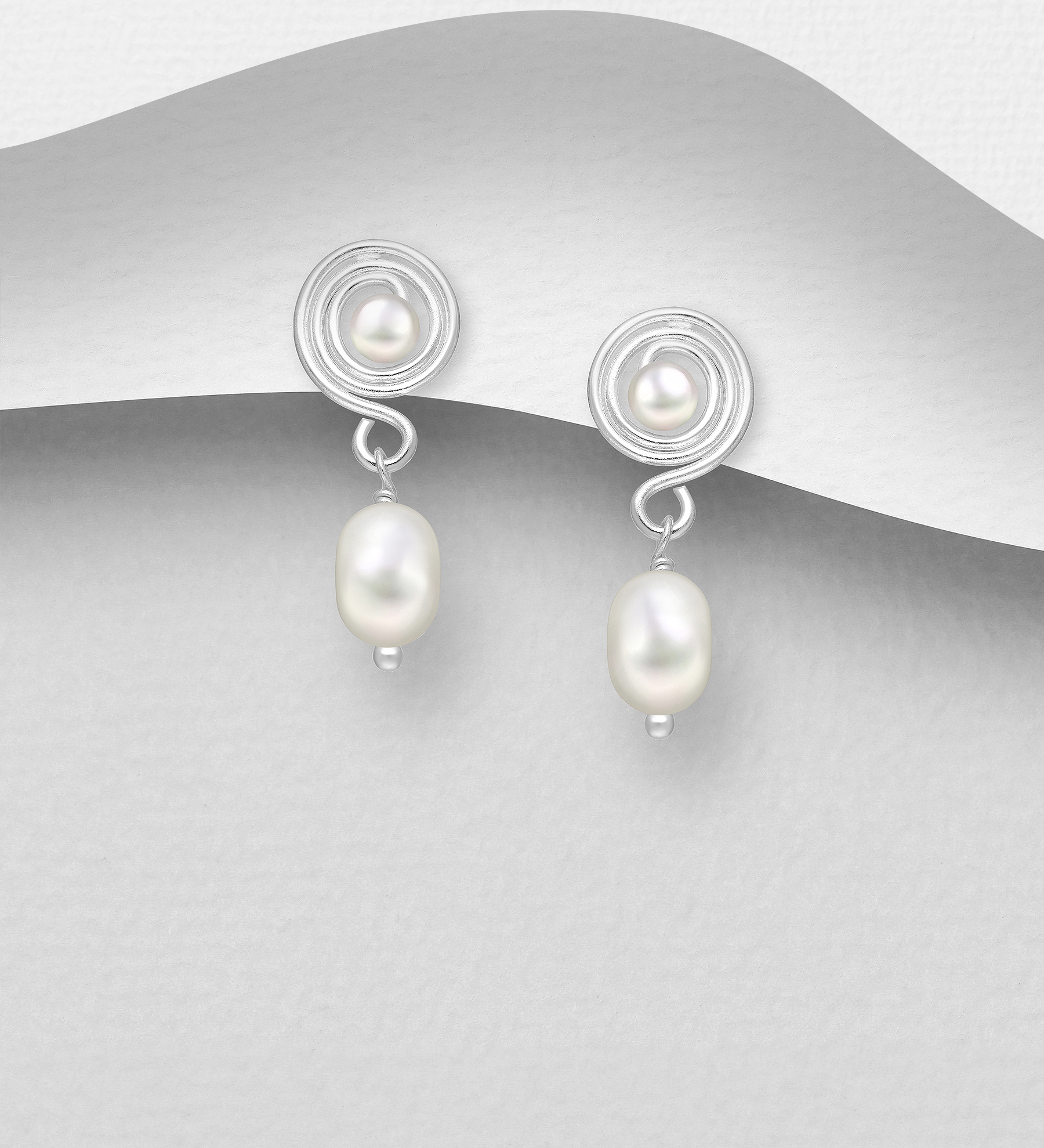 Wholesale 925 Sterling Silver Push-Back Earrings, Beaded with Freshwater Pearls - SKU #382-6611