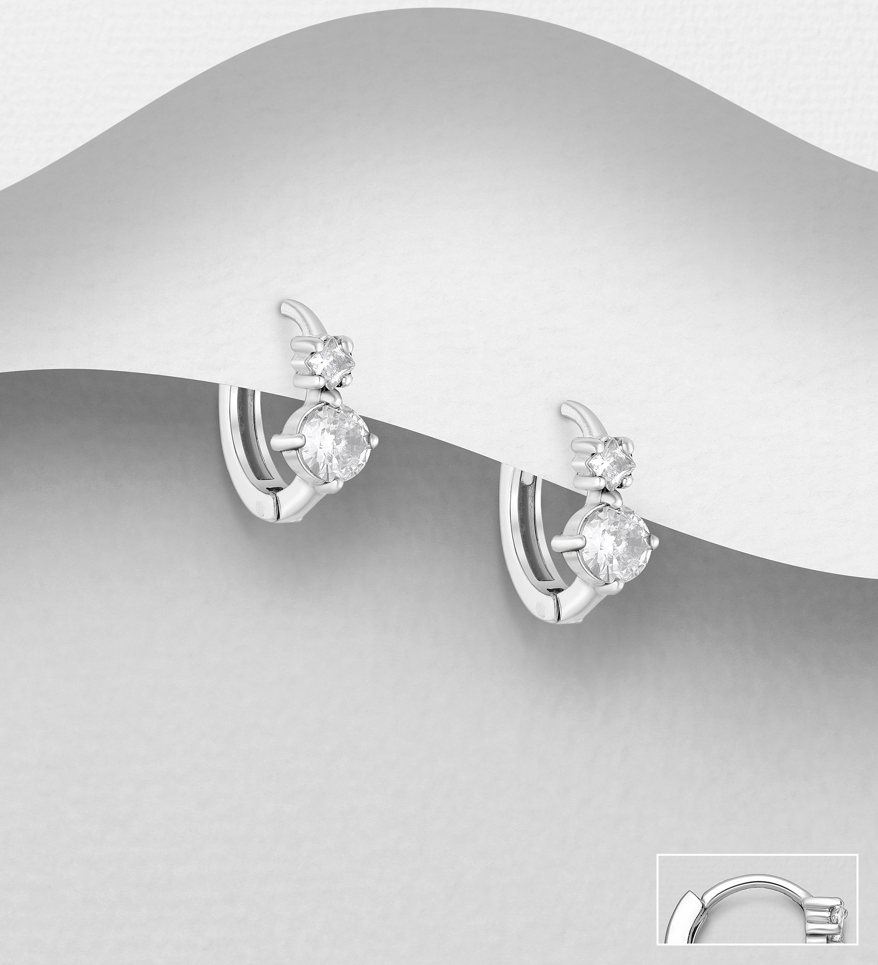 Wholesale 925 Sterling Silver Hoop Earrings, Decorated with CZ Simulated Diamonds - SKU #701-30220