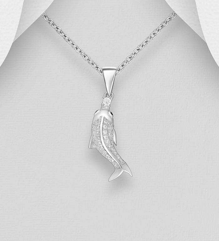 Wholesale 925 Sterling Silver Fish Pendant, Decorated with CZ Simulated Diamonds - SKU #701-30223