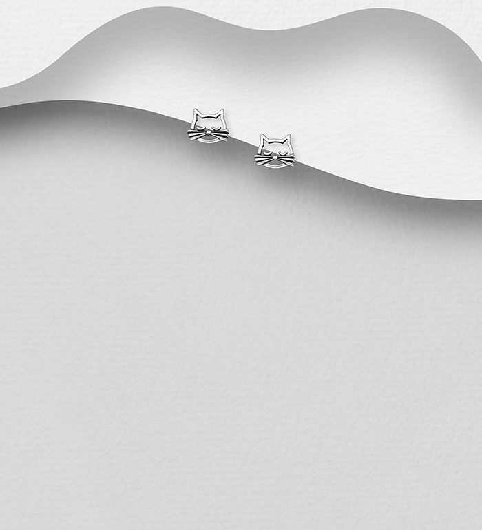 Wholesale 925 Sterling Silver Oxidized Cat Push-Back Earrings - SKU #1068-2171