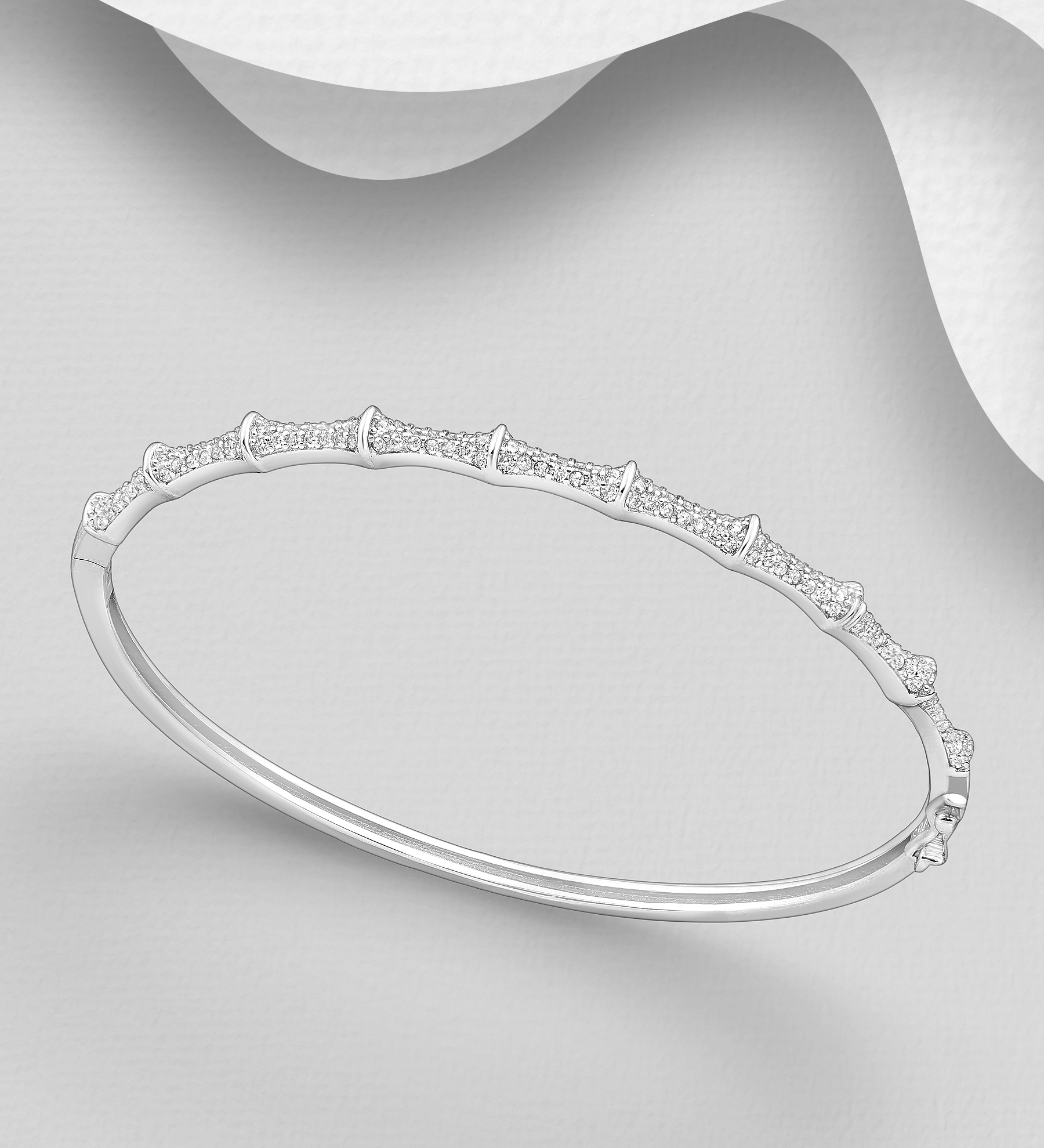 Wholesale 925 Sterling Silver Bangle, Decorated with CZ Simulated Diamonds - SKU #701-30283