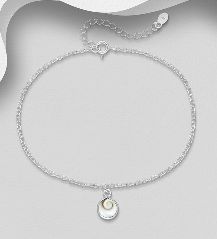 Wholesale 925 Sterling Silver Anklet, Decorated with Shiva Shell - SKU #1562-540