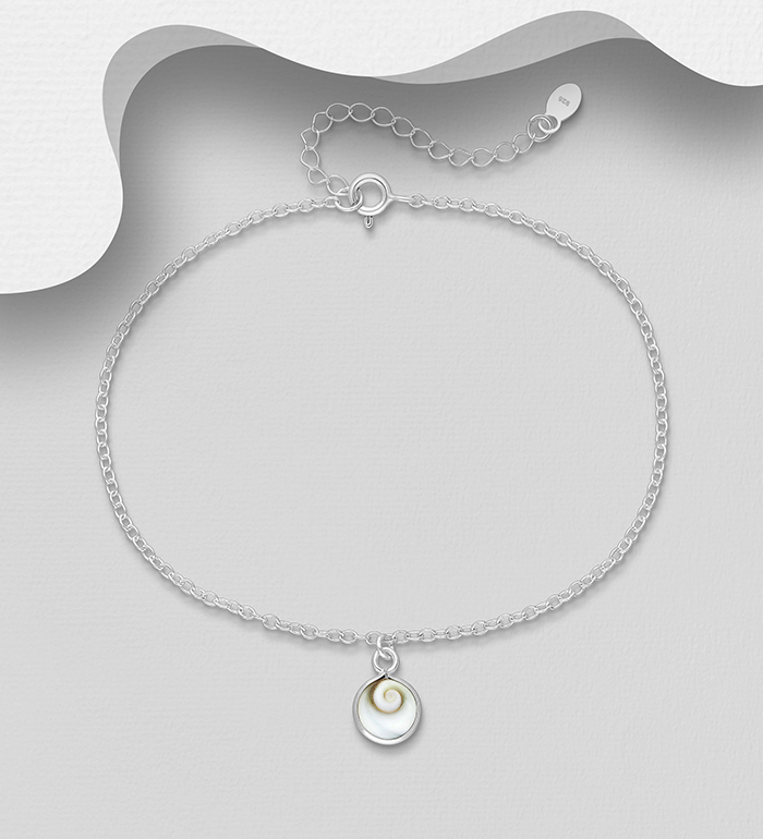 Wholesale 925 Sterling Silver Anklet, Decorated with Shiva Shell - SKU #1562-540