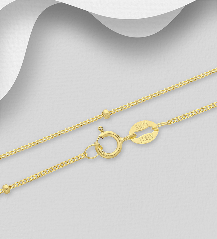 Italian Delight - Wholesale 925 Sterling Silver 1.1 mm Curb Chain, 1.7 mm Donut Ball Wide, Plated With 0.25 Micron 18K Yellow Gold, Made in Italy - SKU #1535-116A