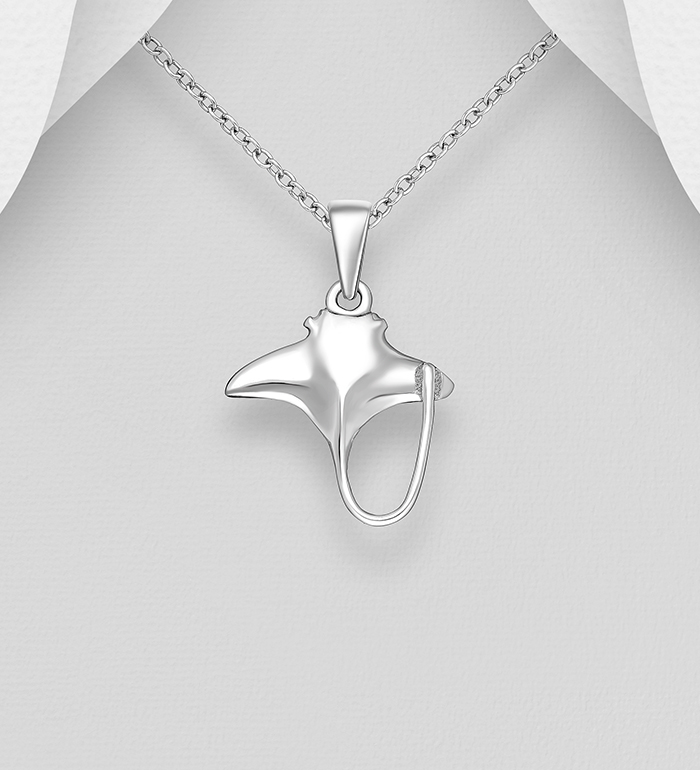 Wholesale 925 Sterling Silver Stingray Pendant, Decorated with - SKU #706-38919
