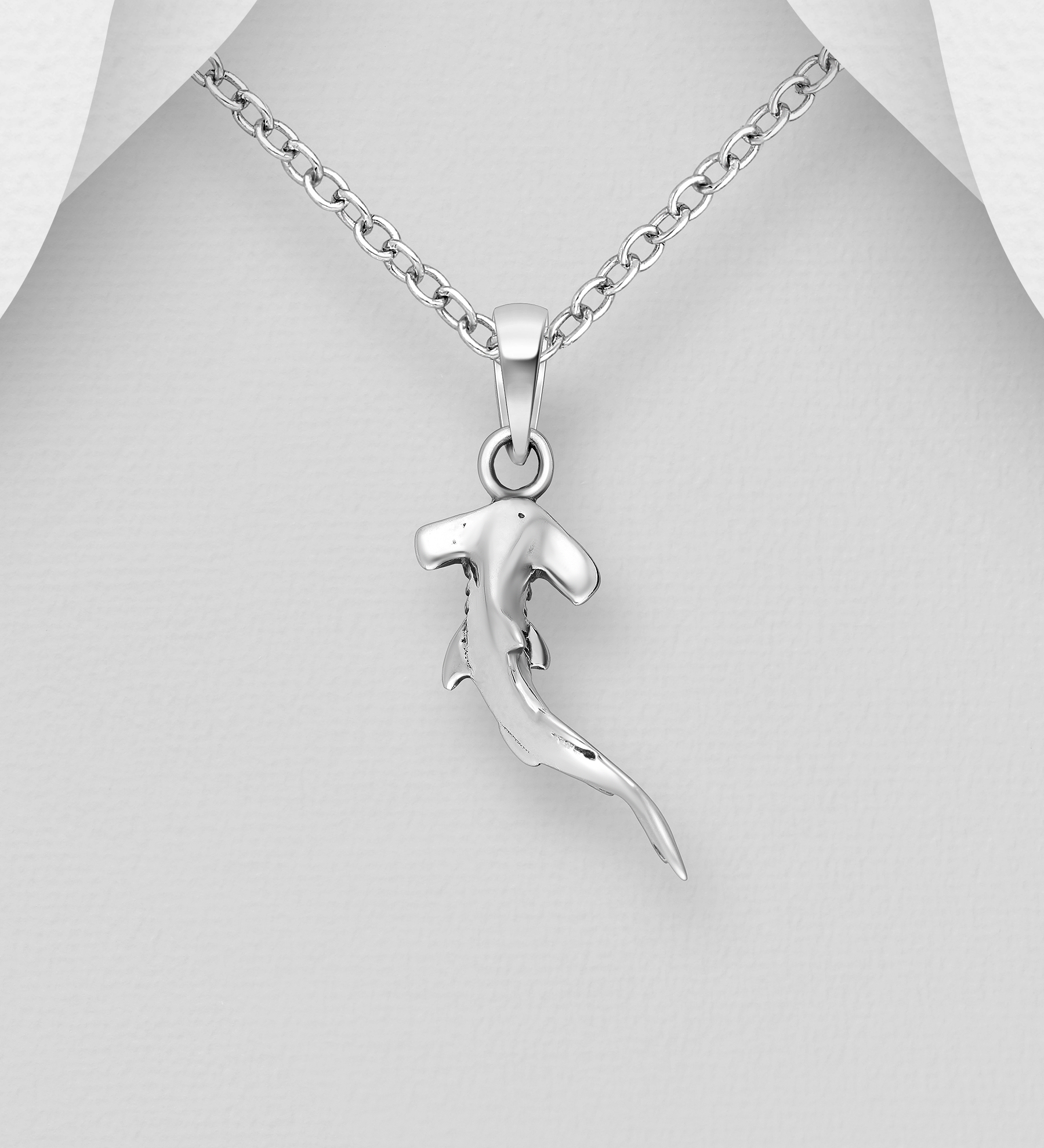 Wholesale 925 Sterling Silver Oxidized Hammerhead Shark Pendant - SKU #706-38923