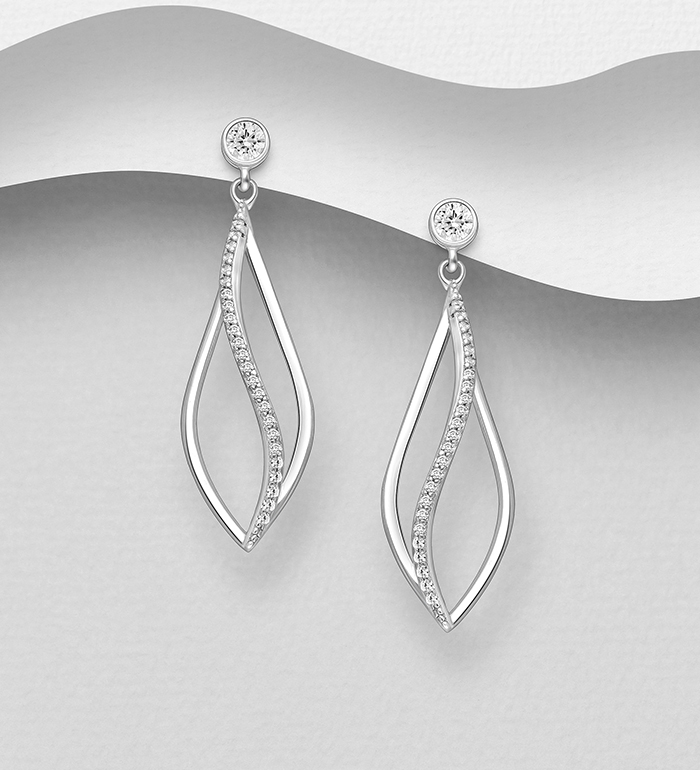 Wholesale 925 Sterling Silver Push-Back Earrings, Decorated with CZ Simulated Diamonds - SKU #701-30322