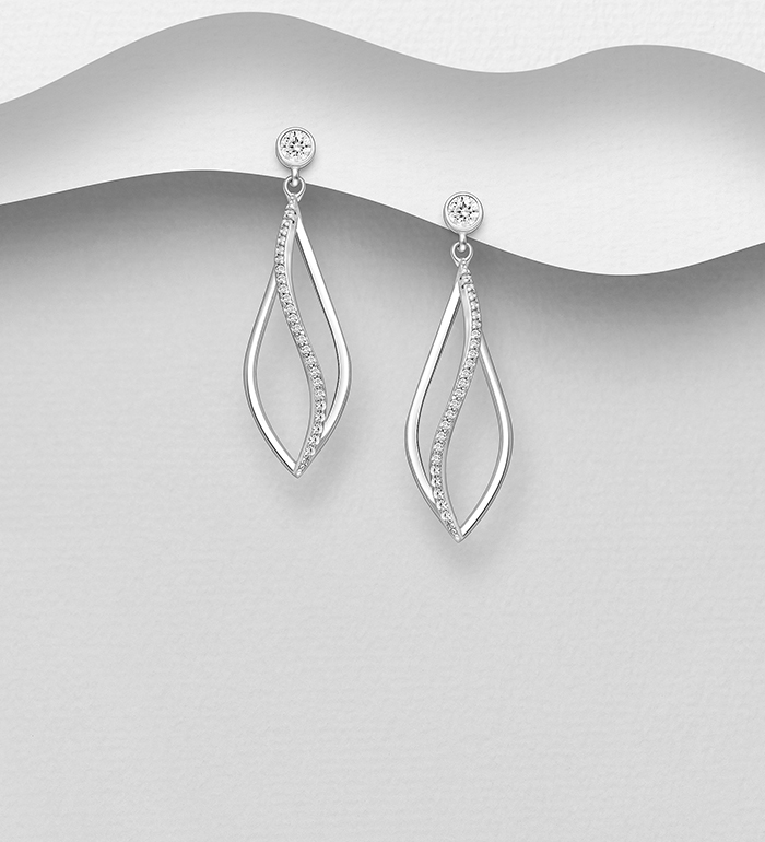 Wholesale 925 Sterling Silver Push-Back Earrings, Decorated with CZ Simulated Diamonds - SKU #701-30322