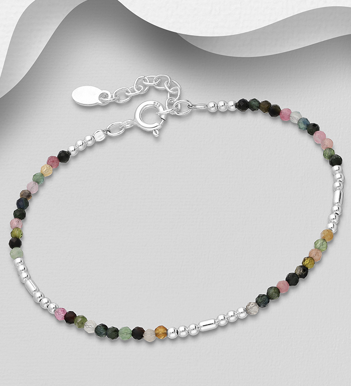 Wholesale 925 Sterling Silver Bracelet, Beaded with Tourmaline - SKU #883-9712