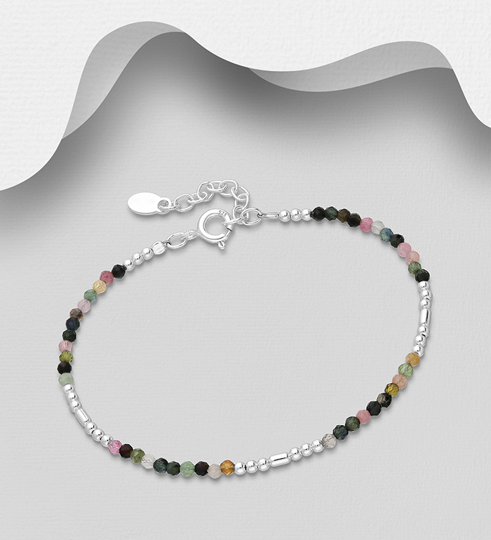 Wholesale 925 Sterling Silver Bracelet, Beaded with Tourmaline - SKU #883-9712