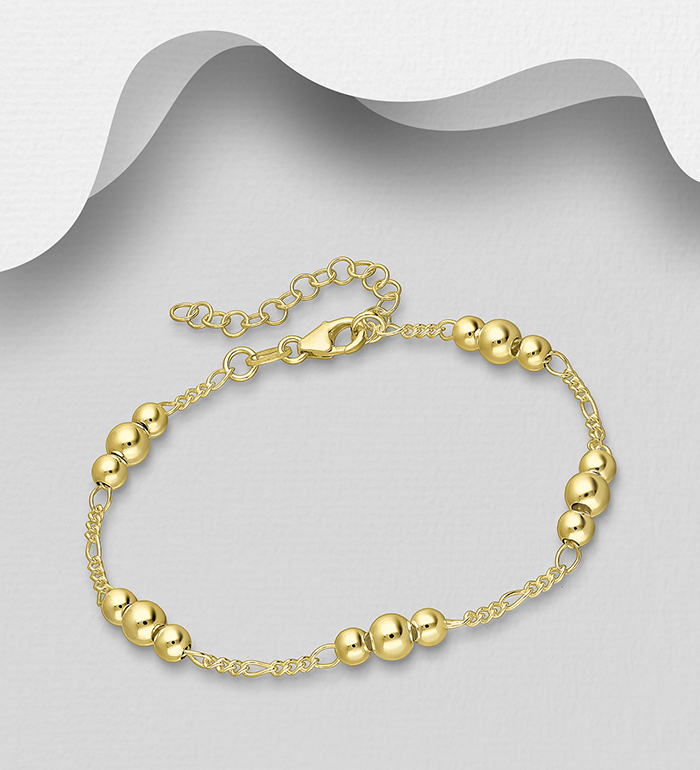 ITALIAN DELIGHT - Wholesale 925 Sterling Silver Ball Bracelet, Plated with 0.5 Micron 18K Yellow Gold, Ball Width is 4, 5 mm Wide, Made in Italy. - SKU #706-39001G