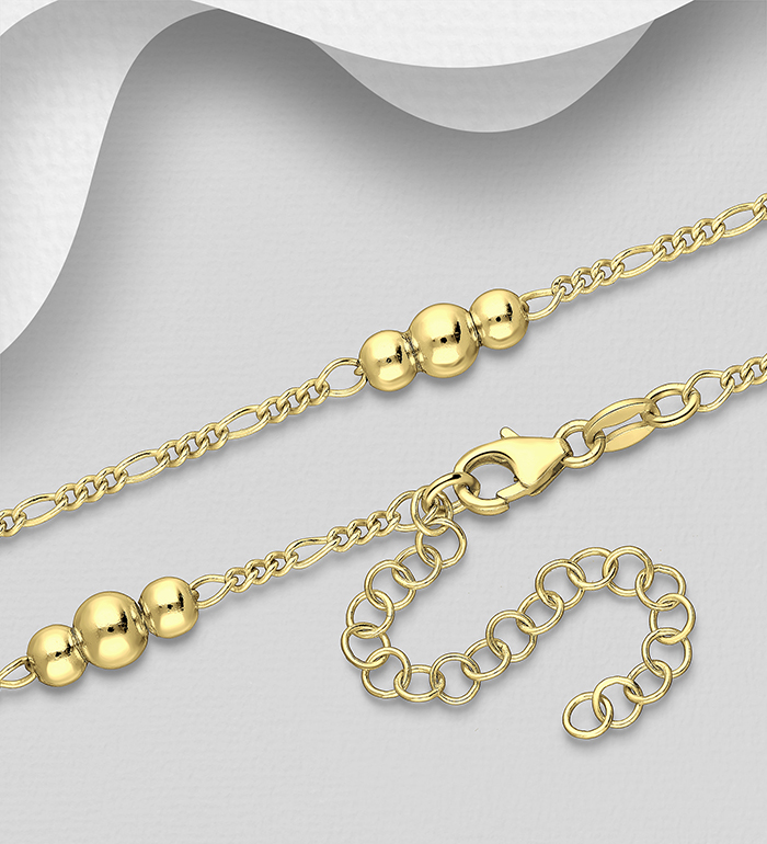 Italian Delight - Wholesale 925 Sterling Silver Ball Chain, Plated with 0.5 Micron 18K Yellow Gold, Ball Width is 4, 5 mm Wide, Made in Italy. - SKU #706-39002G