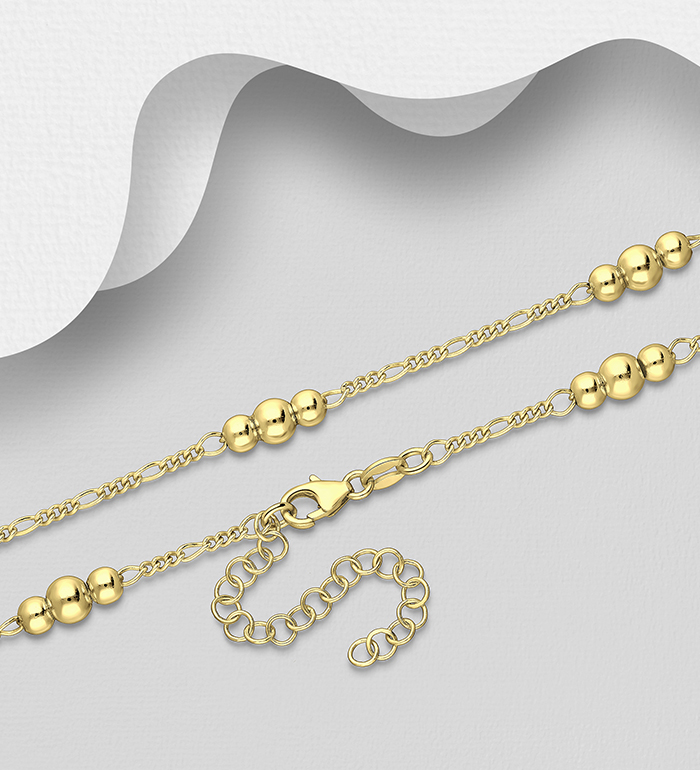 Italian Delight - Wholesale 925 Sterling Silver Ball Chain, Plated with 0.5 Micron 18K Yellow Gold, Ball Width is 4, 5 mm Wide, Made in Italy. - SKU #706-39002G