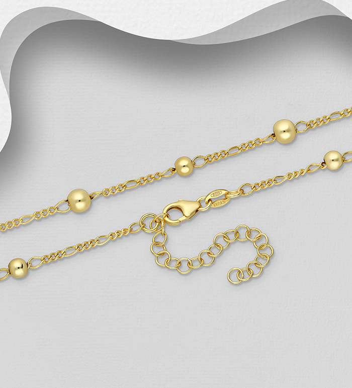 ITALIAN DELIGHT - Wholesale 925 Sterling Silver Ball Chain, Plated with 0.5 Micron 18K Yellow Gold, Ball Width is 4, 5 mm Wide, Made in Italy. - SKU #1535-1594